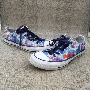 Blue and white flower converse sneakers